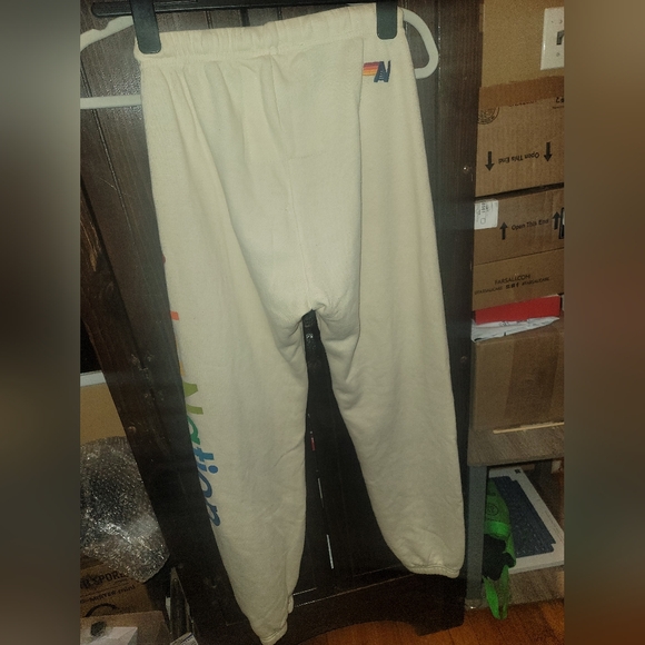 Aviator Nation Cream Joggers with Rainbow Logo Classic Small - Picture 6 of 8